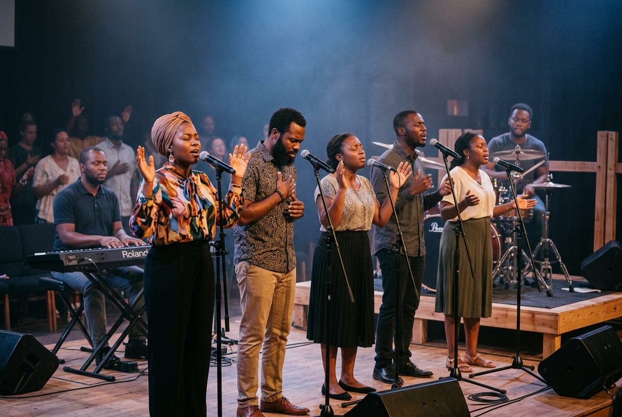 The praise and worship team singing